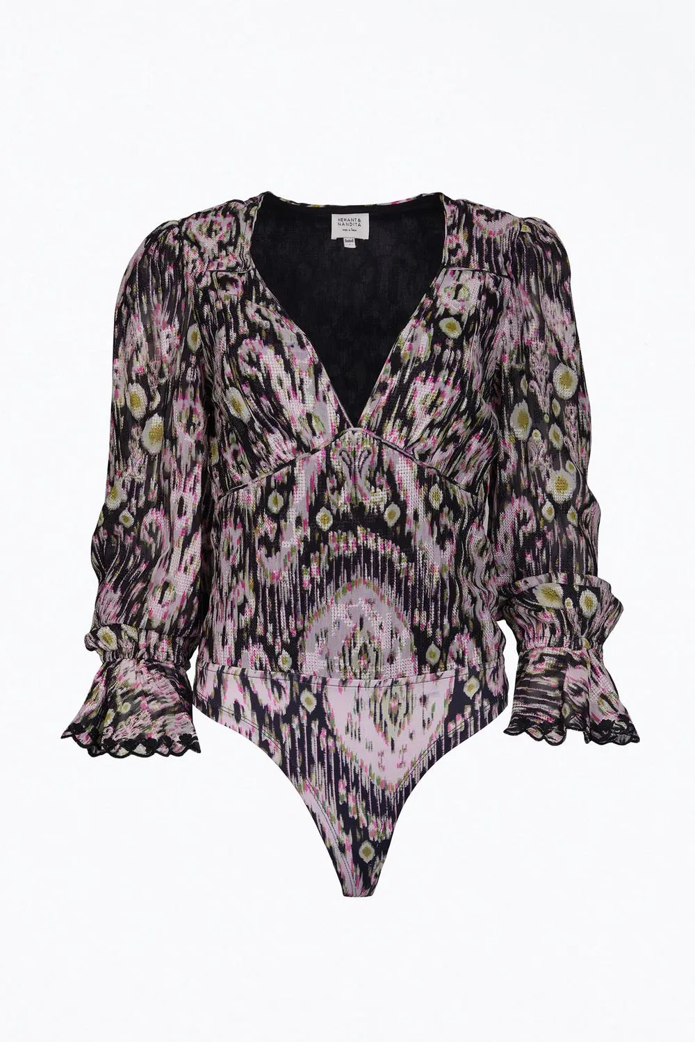 Kari Printed Georgette Bodysuit In Black