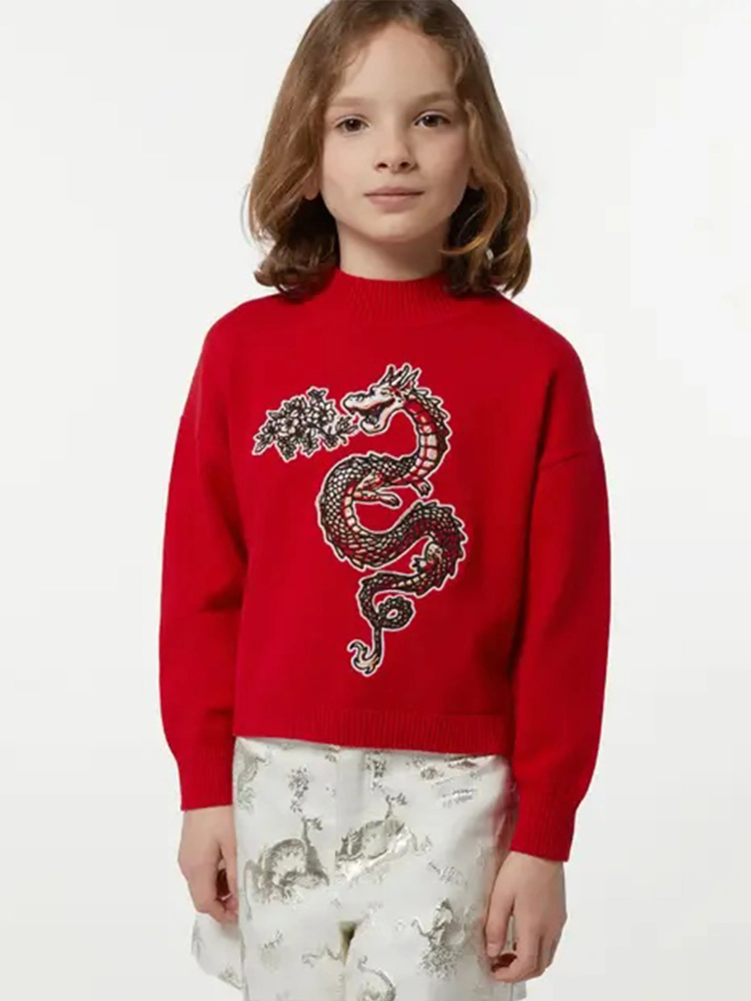 KENZO Girls Knitted Dragon Jumper in Red