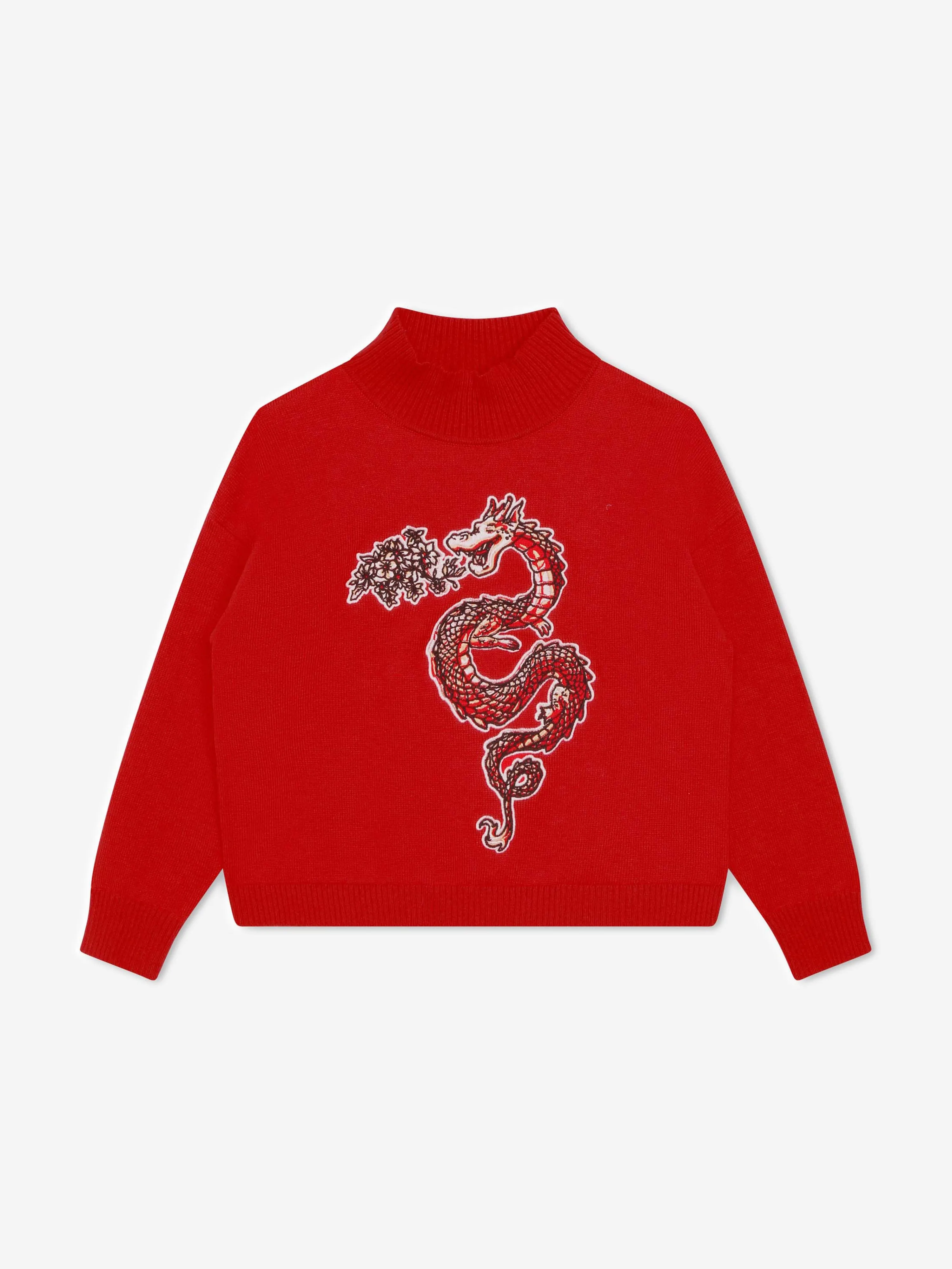 KENZO Girls Knitted Dragon Jumper in Red