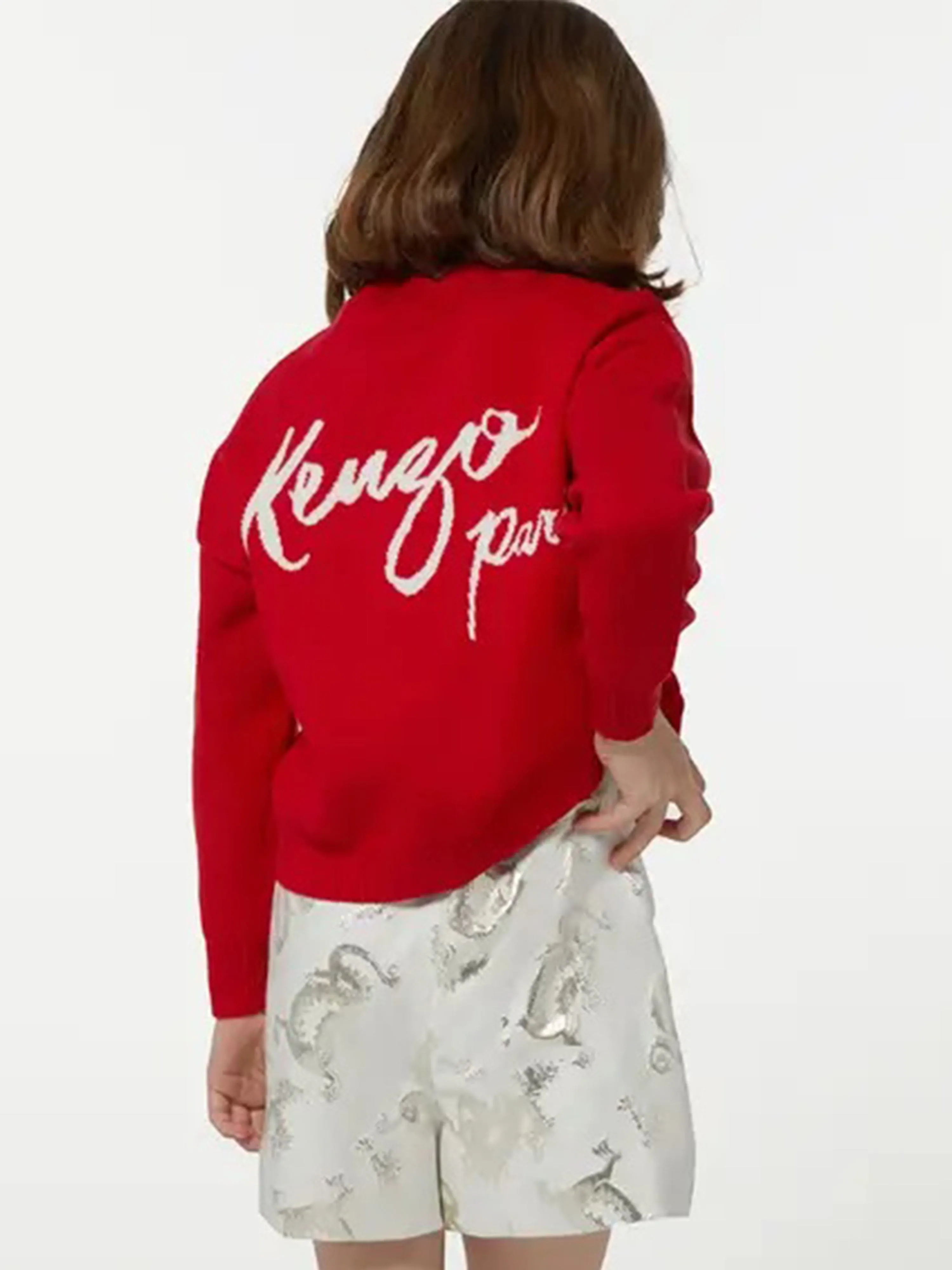 KENZO Girls Knitted Dragon Jumper in Red