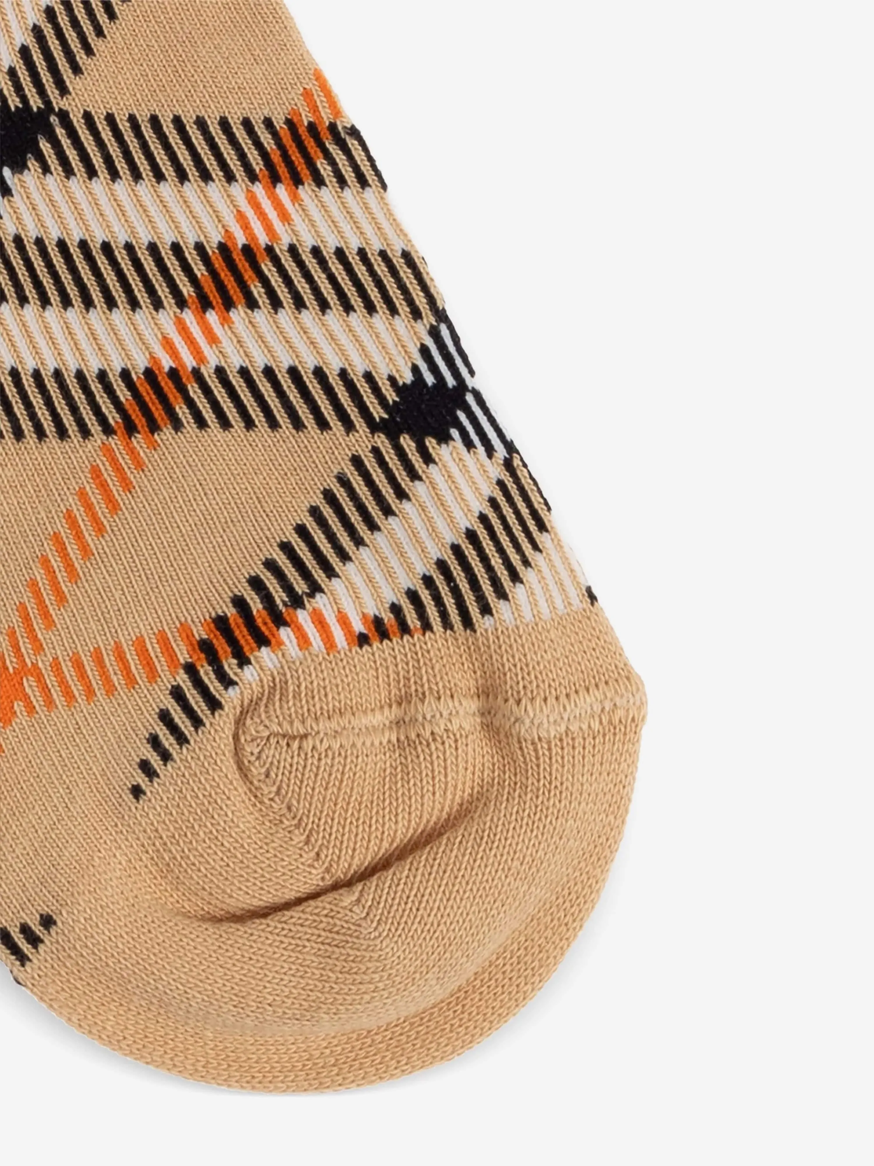 Kids Check Cotton Blend Socks in Beige