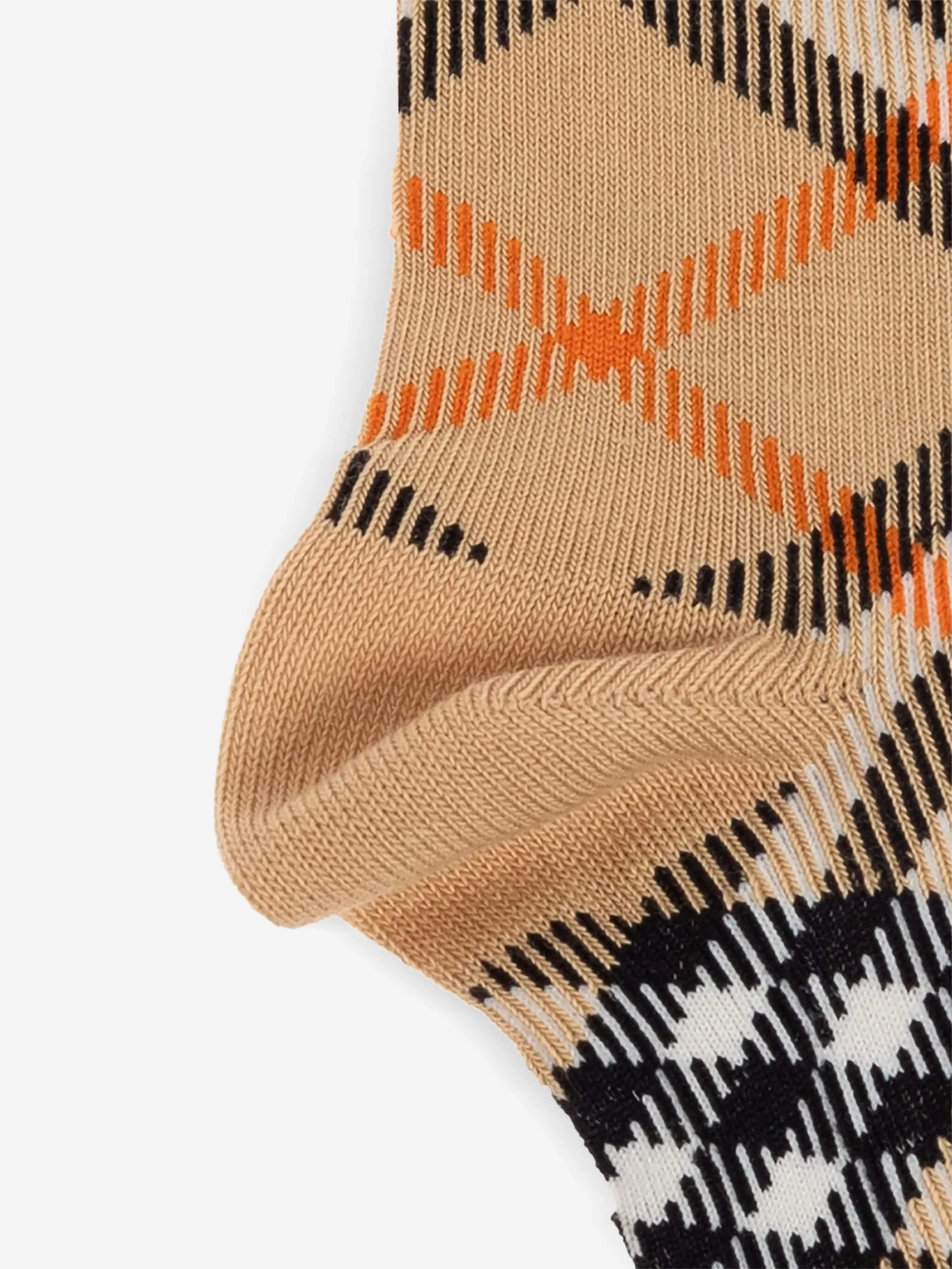 Kids Check Cotton Blend Socks in Beige