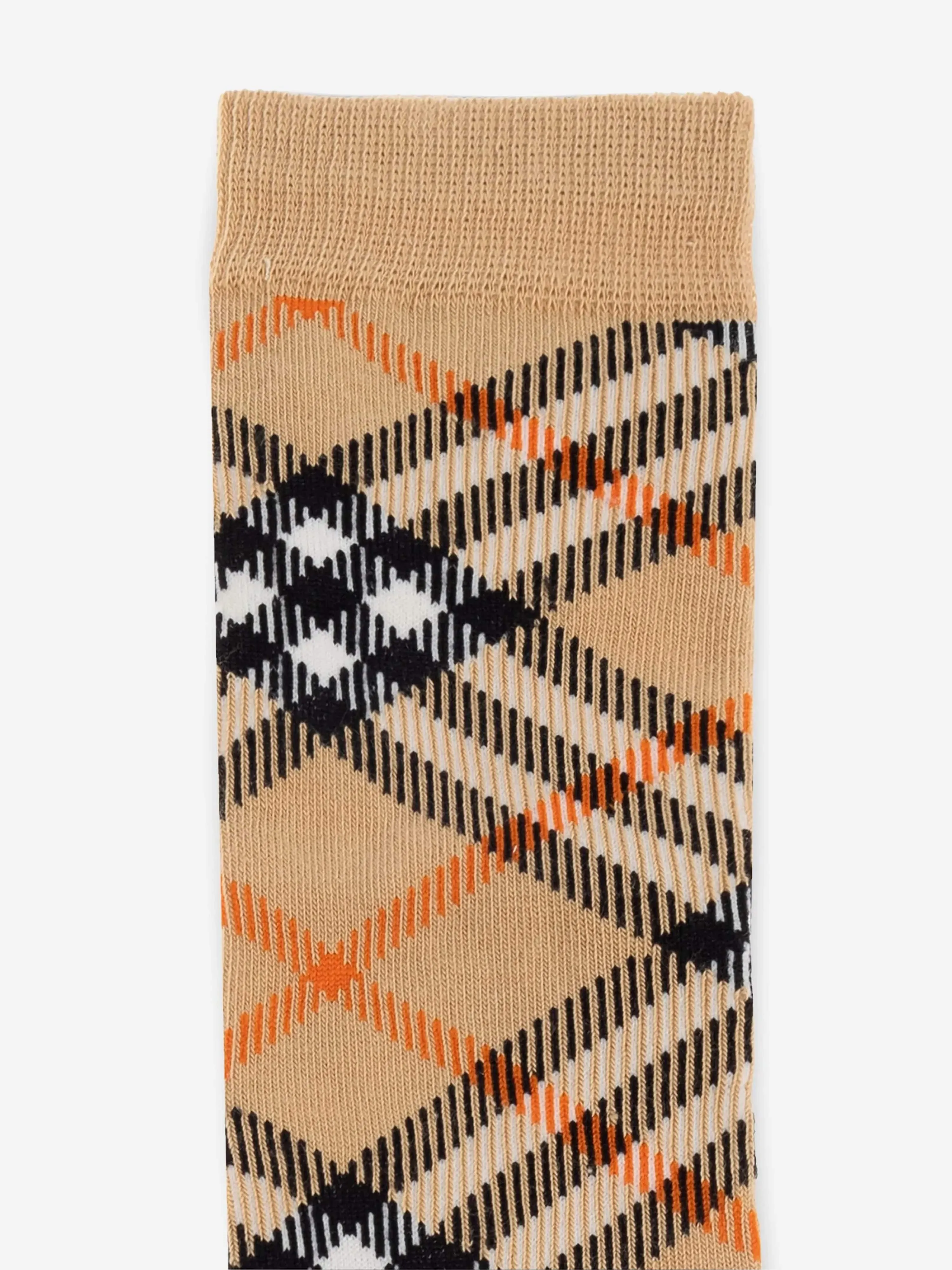 Kids Check Cotton Blend Socks in Beige