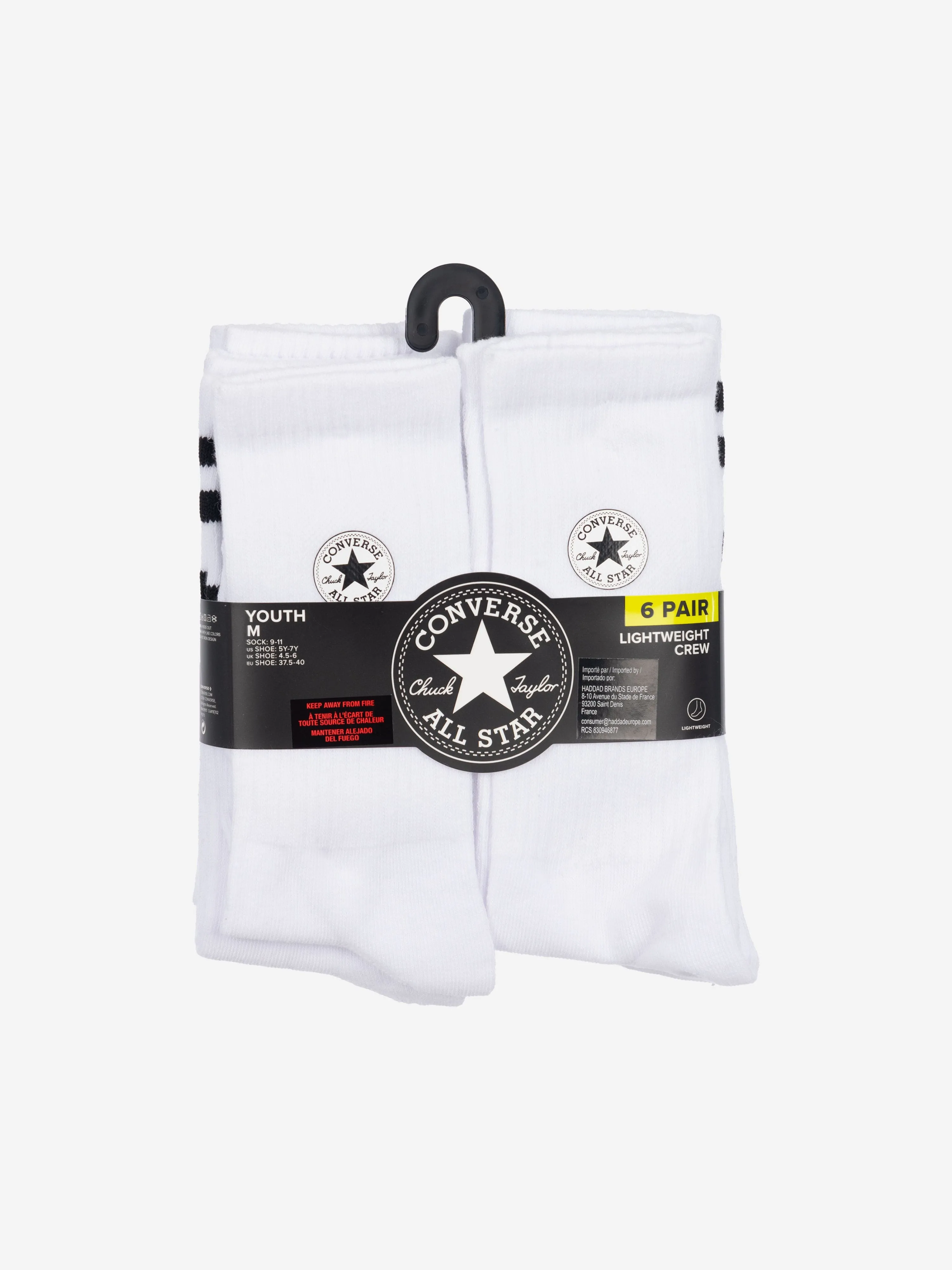 Kids Chuck Patch 6 Pack Socks Set in White