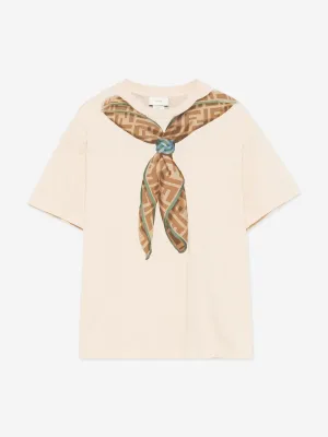 Kids Scarf Print T-Shirt in Beige