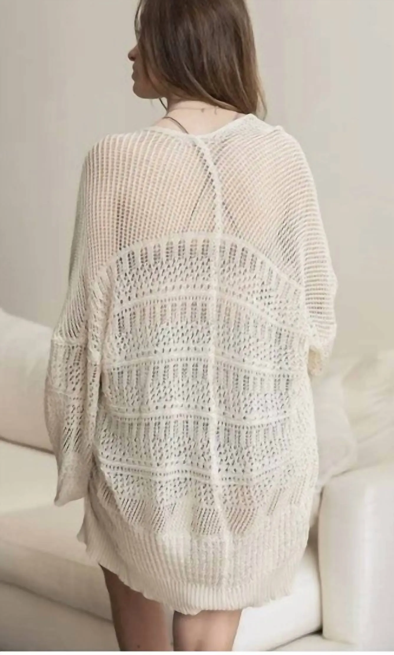 Knit Netted Cardigan Wrap In Cream