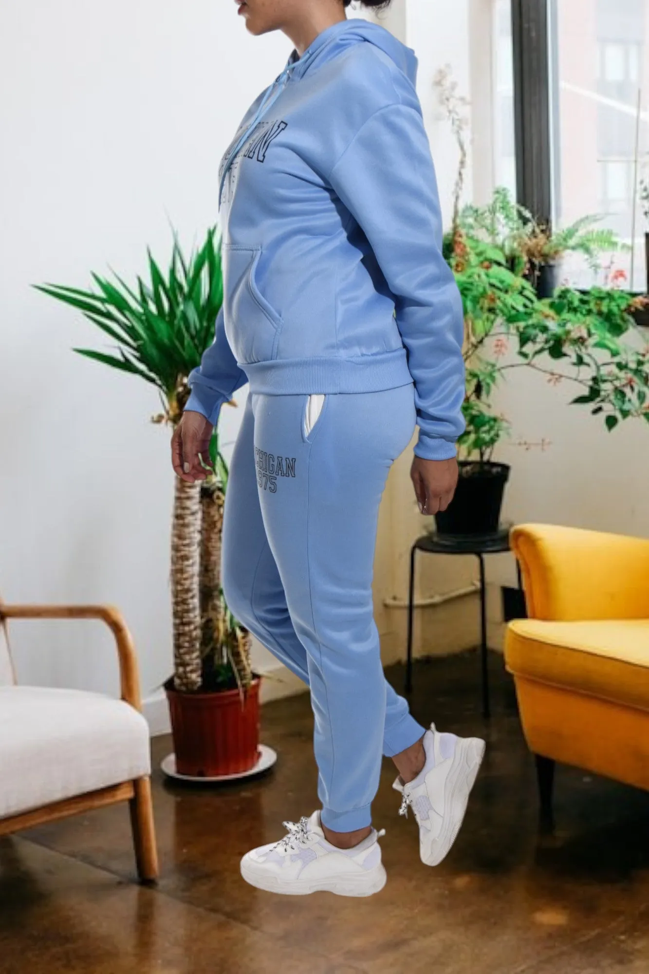 Letter Graphic Blue Hoody Tracksuit