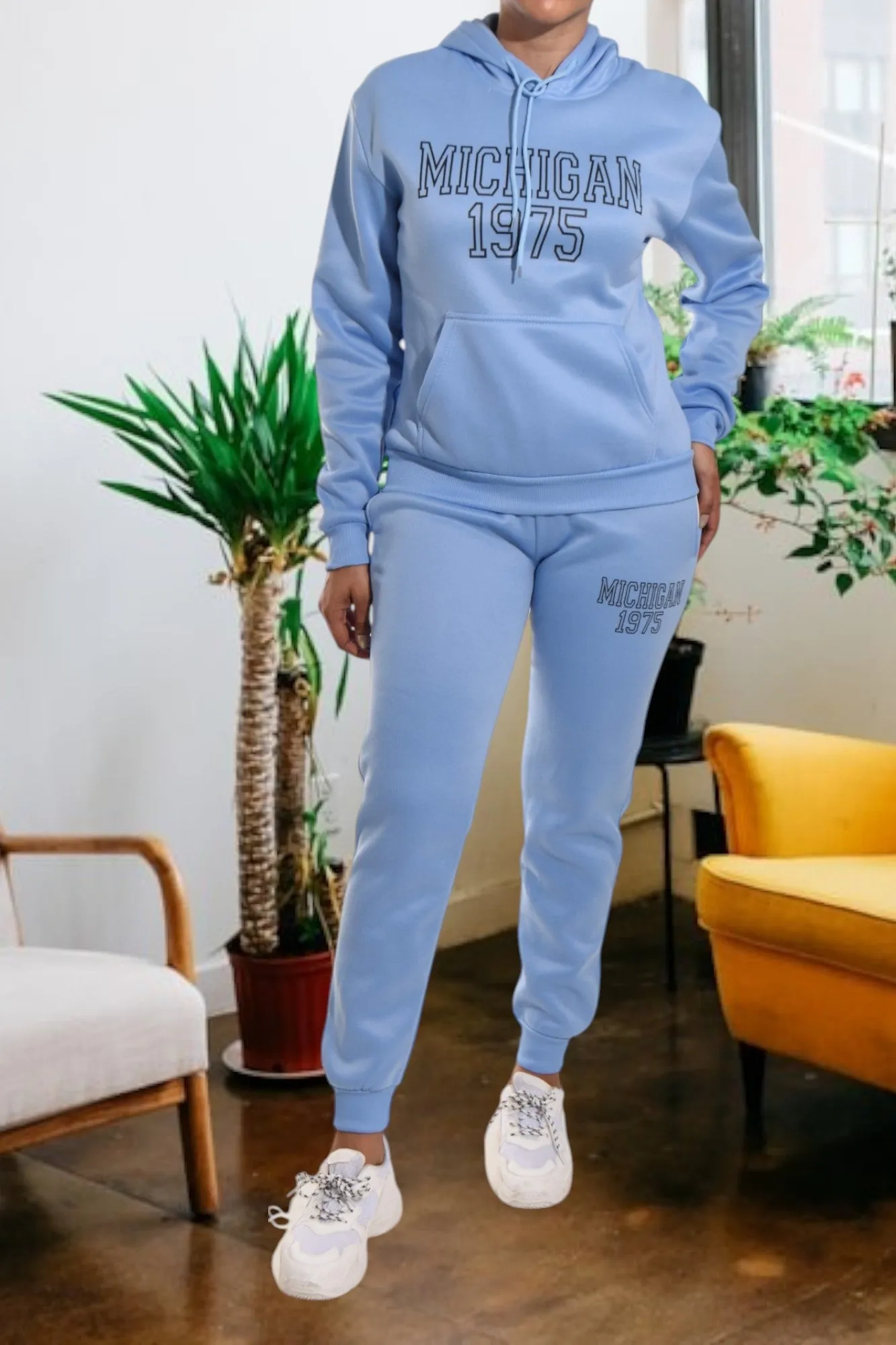 Letter Graphic Blue Hoody Tracksuit