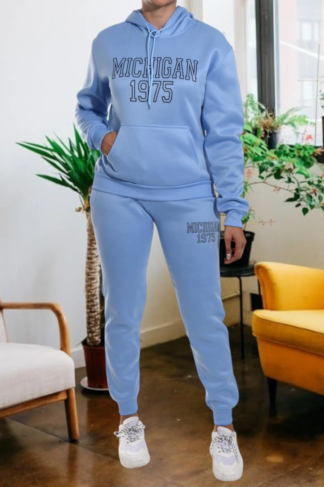 Letter Graphic Blue Hoody Tracksuit