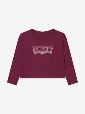 Levi's Girls Long Sleeve Glitter Logo T-Shirt in Red