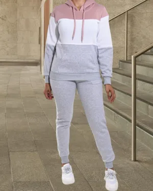 Light Grey Color Block Fleece Tracksuit
