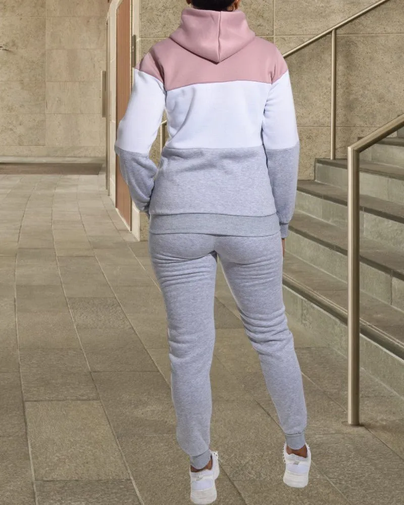 Light Grey Color Block Fleece Tracksuit