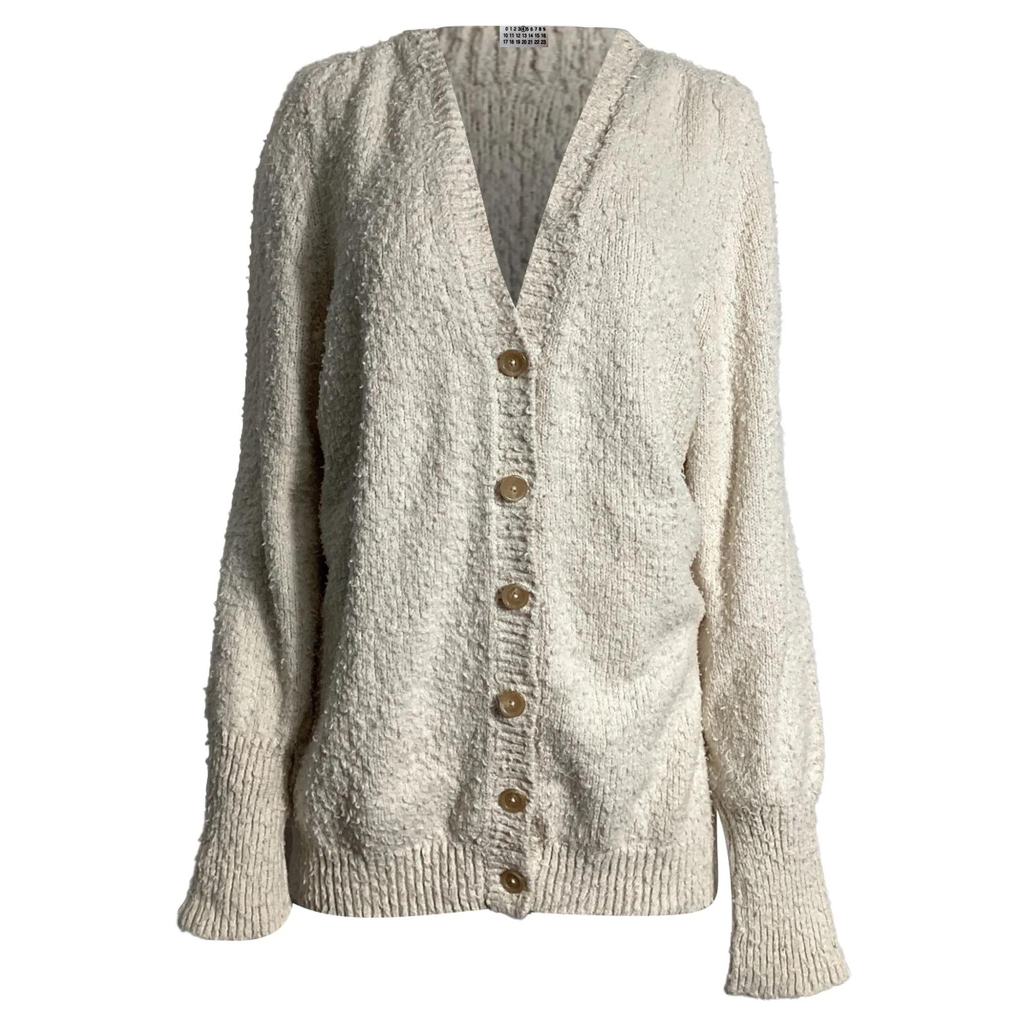 Maison Margiela Pilling Effect Knitted Cardigan in Cream Cotton