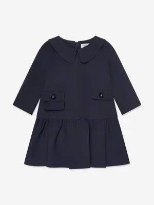 Mama Luma Girls Baby Collar Pearl Pocket Dress in Navy
