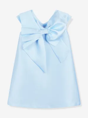 Mama Luma Girls Big Bow Ruffle Occasion Dress in Blue