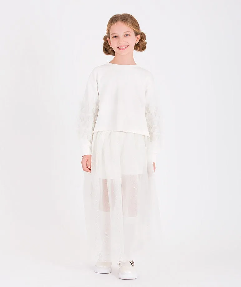 Mama Luma Girls Long Tulle Skirt in White