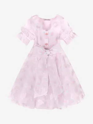 Mama Luma Girls Micro Flowers Princess Dress in Pink