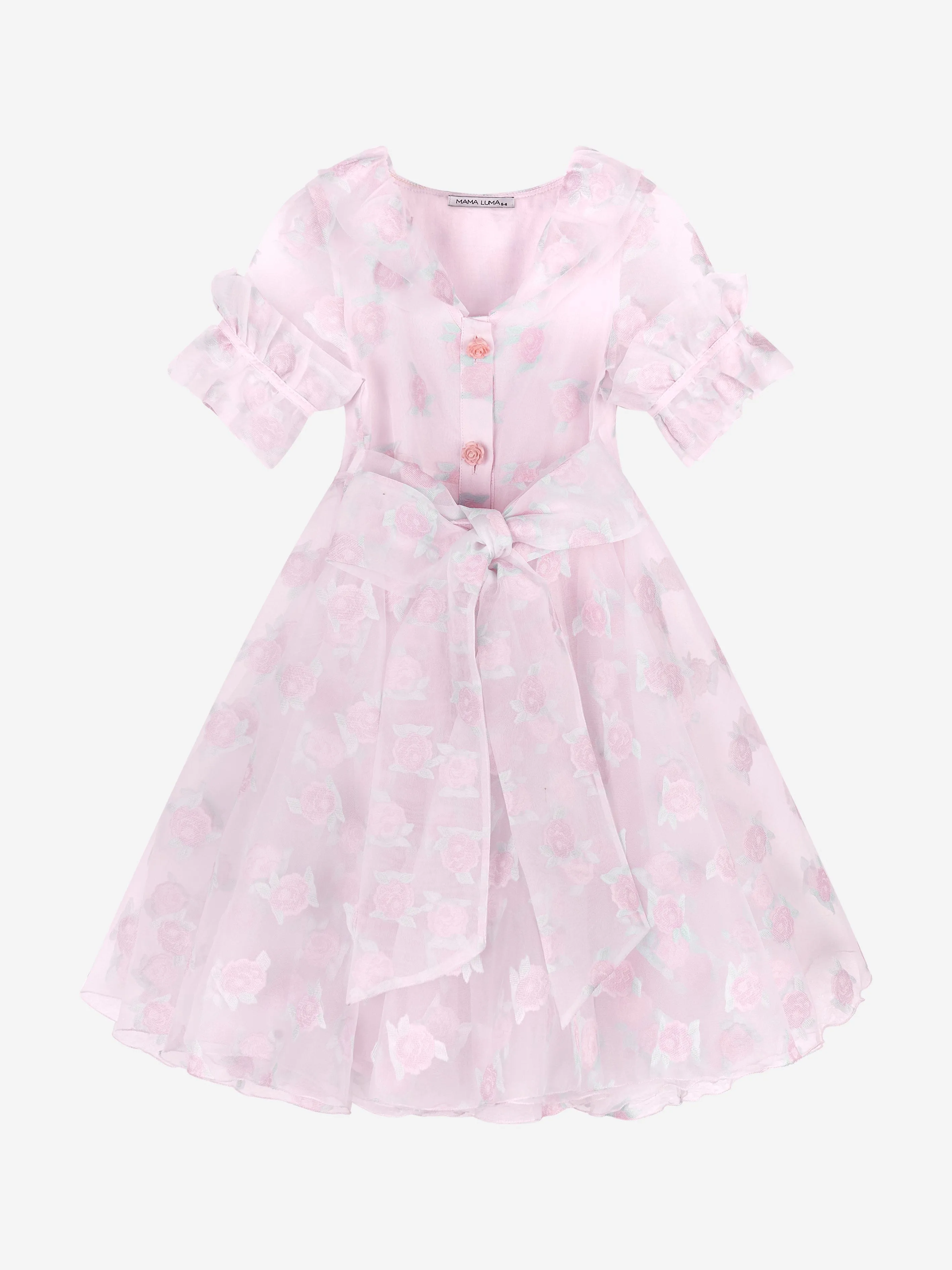 Mama Luma Girls Micro Flowers Princess Dress in Pink