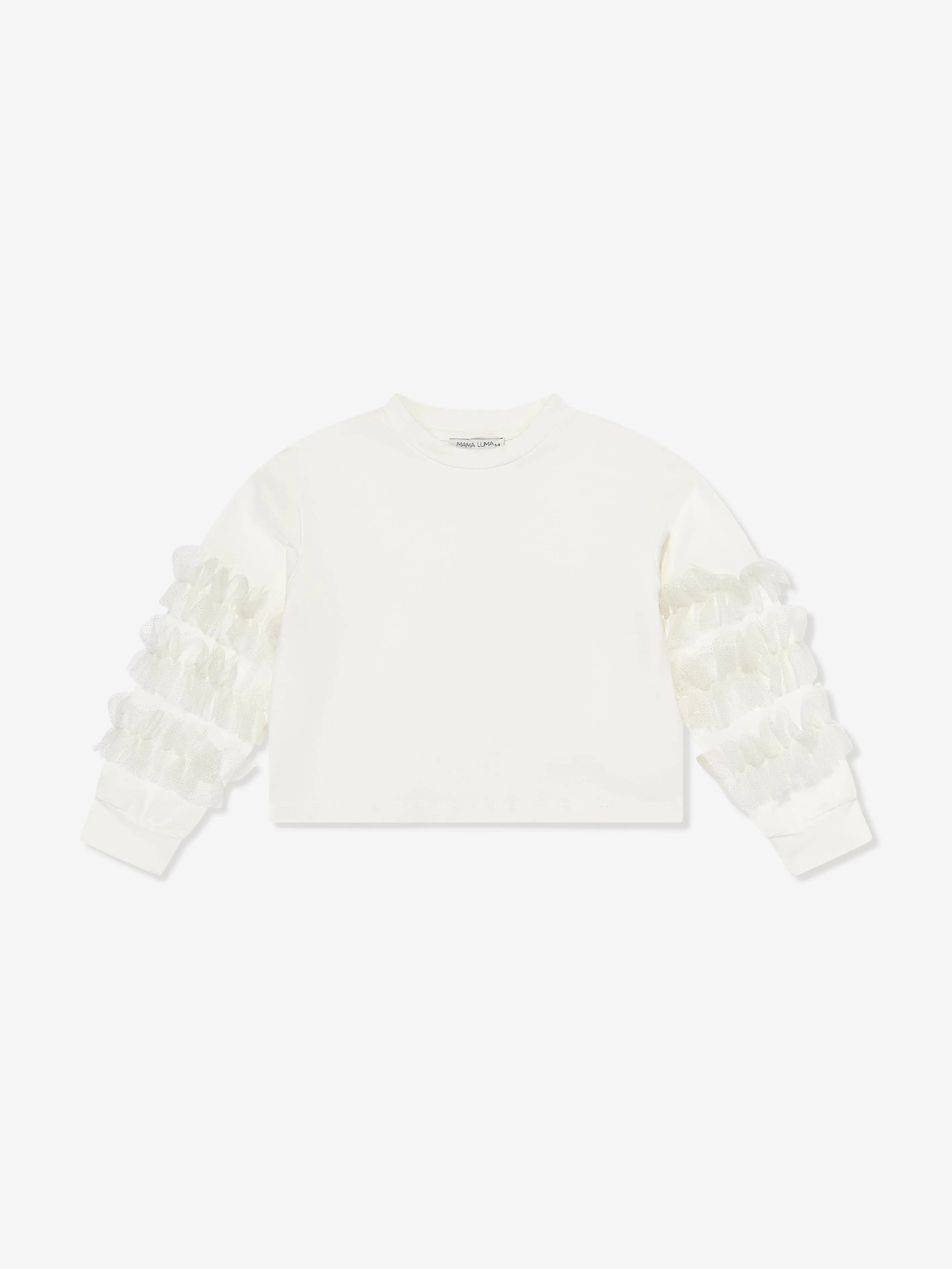 Mama Luma Girls Organza Detailed Sleeve Sweatshirt in White