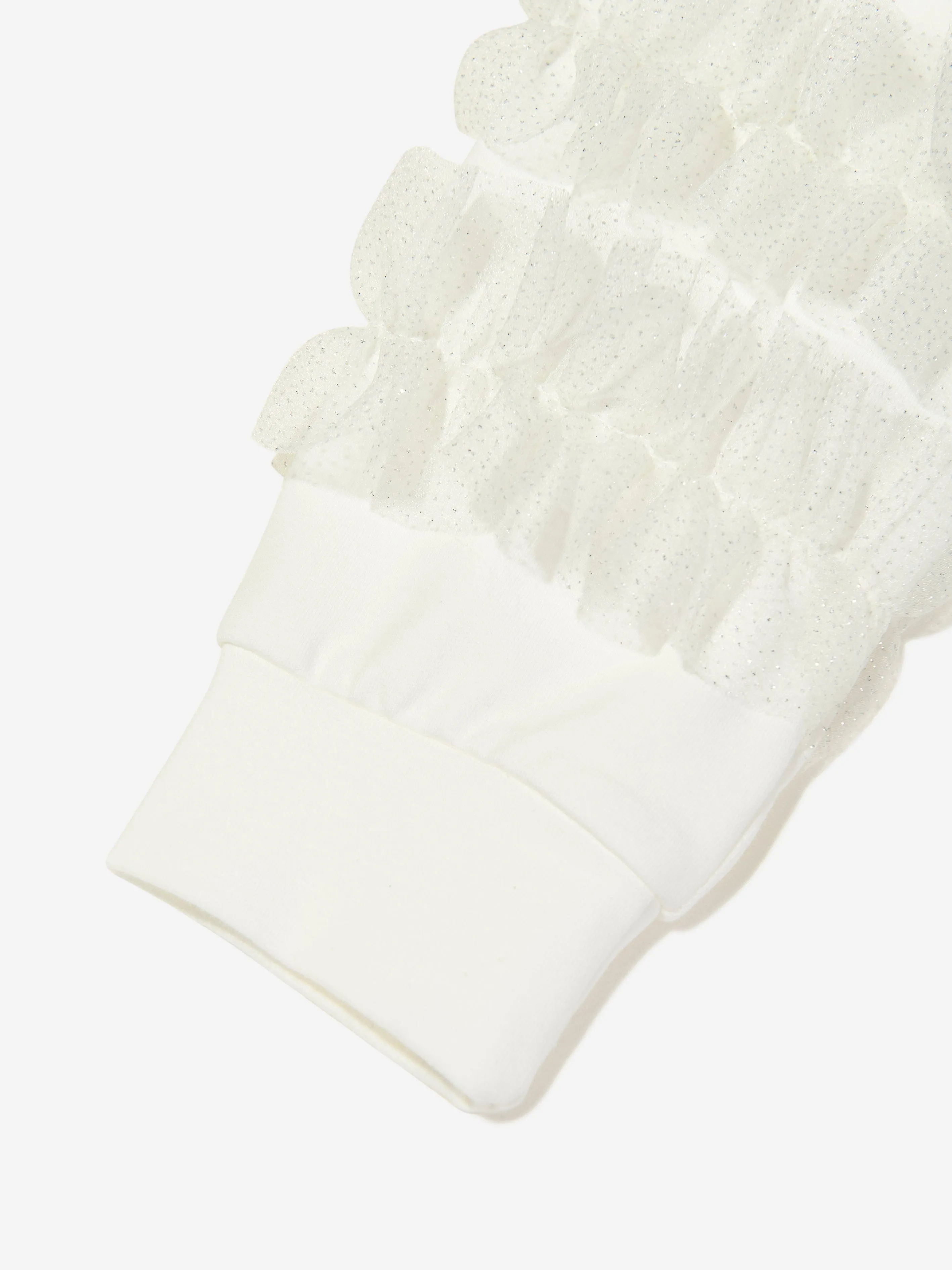 Mama Luma Girls Organza Detailed Sleeve Sweatshirt in White