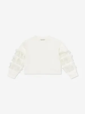 Mama Luma Girls Organza Detailed Sleeve Sweatshirt in White