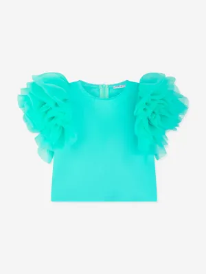 Mama Luma Girls Organza Flared Shoulder Blouse in Green