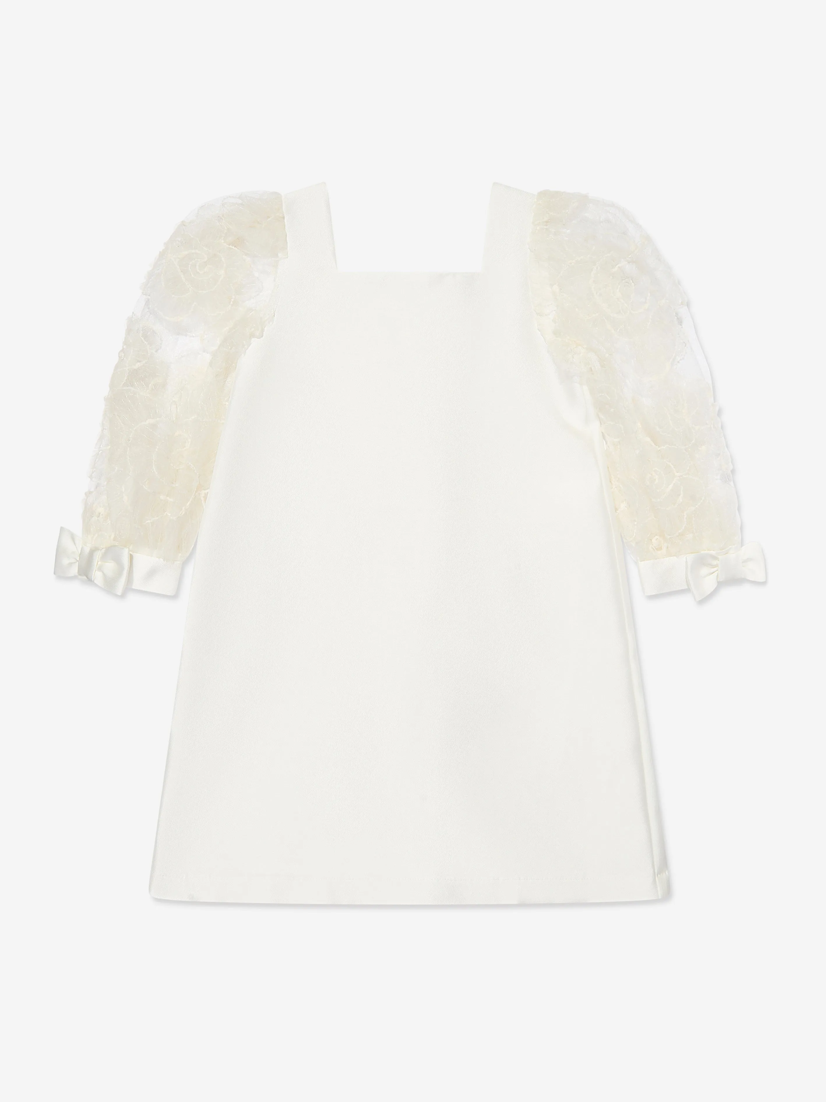 Mama Luma Girls Organza Flower Sleeve Dress in White