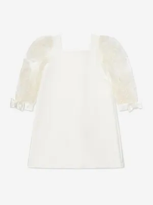Mama Luma Girls Organza Flower Sleeve Dress in White