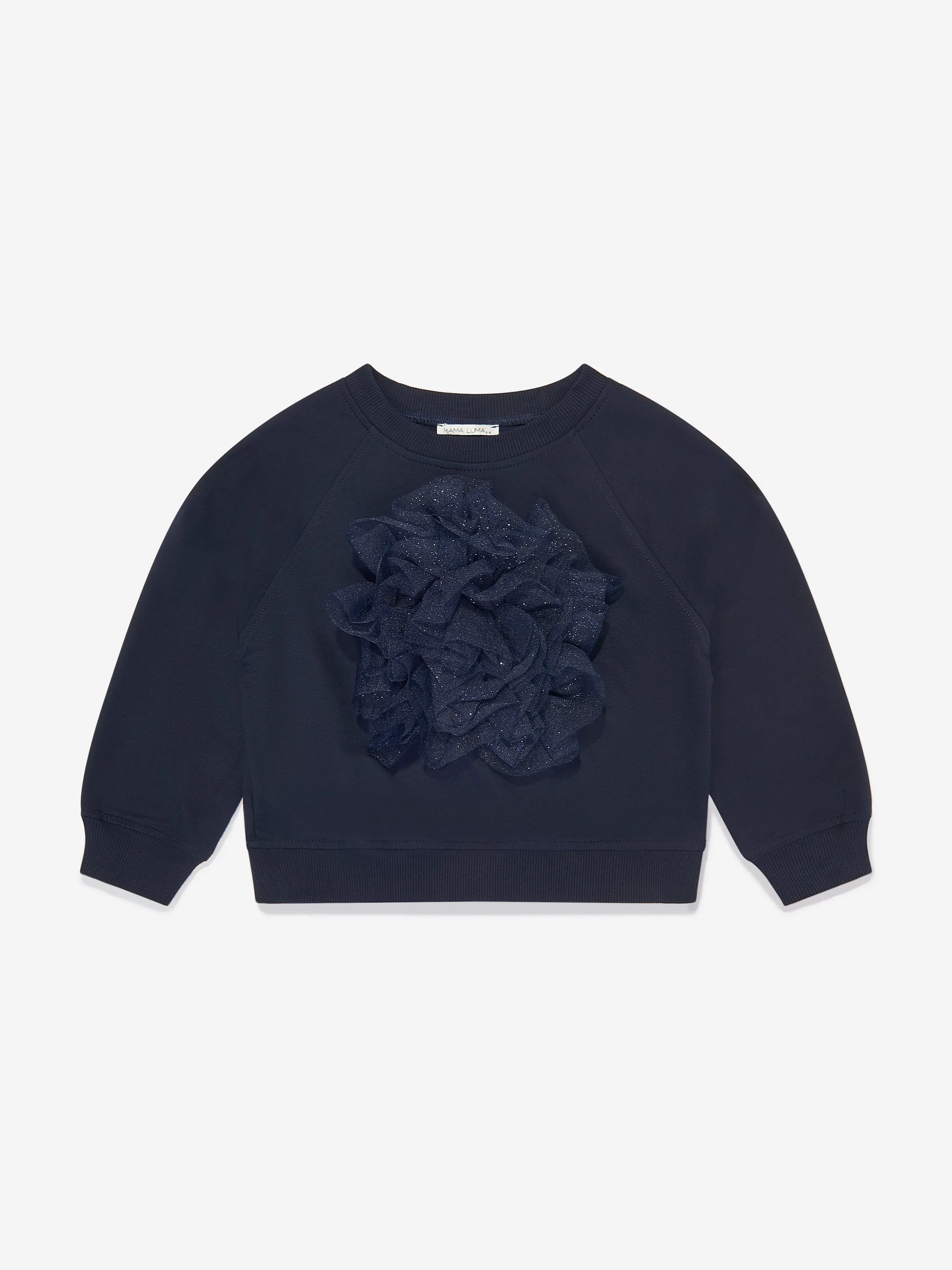 Mama Luma Girls Organza Flower Sweatshirt in Navy