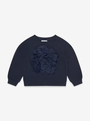 Mama Luma Girls Organza Flower Sweatshirt in Navy