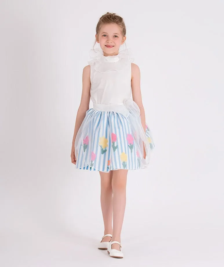 Mama Luma Girls Organza Layered Flower Dress in Blue