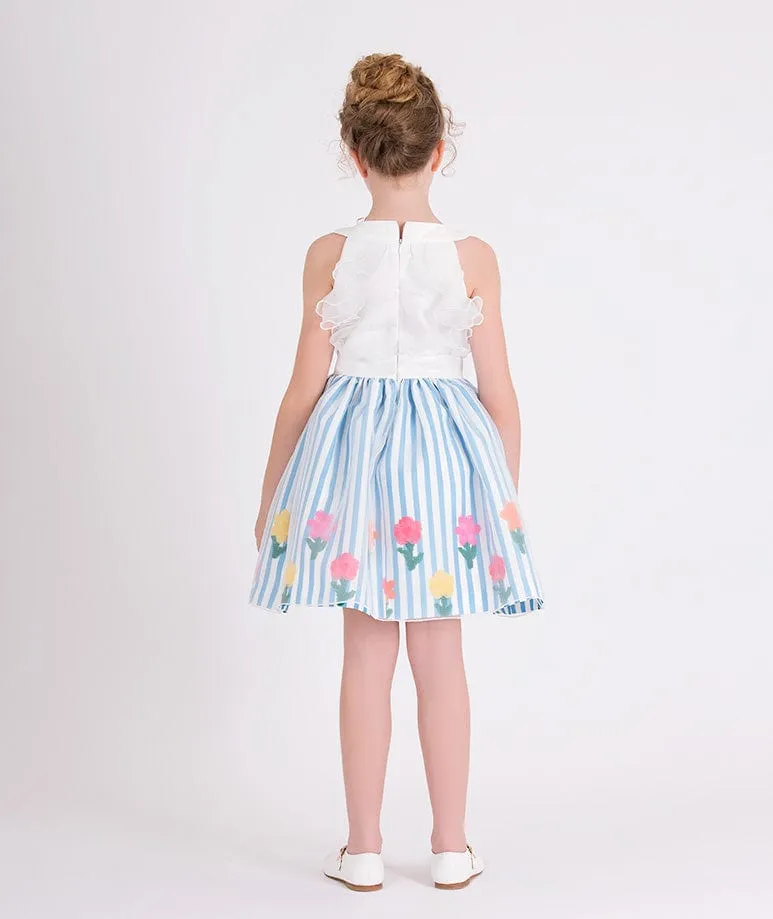 Mama Luma Girls Organza Layered Flower Dress in Blue
