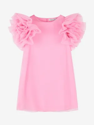 Mama Luma Girls Organza Ruffle Sleeve Dress in Pink