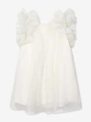 Mama Luma Girls Puffy Sleeves Tulle Dress in White
