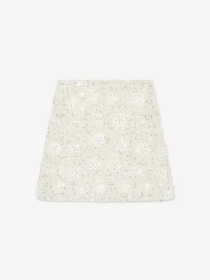 Mama Luma Girls Sequin Embroidered Skirt in White
