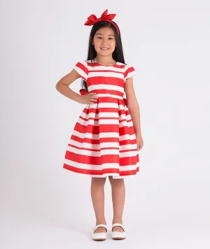 Mama Luma Girls Striped Classic Dress in Red