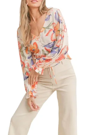 Margot Button Front Blouse In Orange/blue