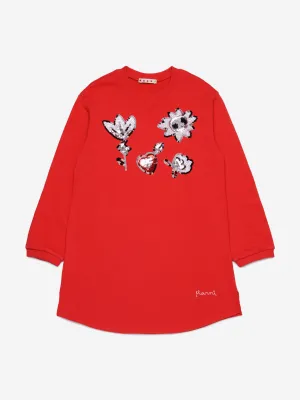 MARNI Girls Applique Dress in Red