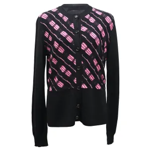Marni Weave Pattern Buttoned Cardigan in Black and Pink Wool