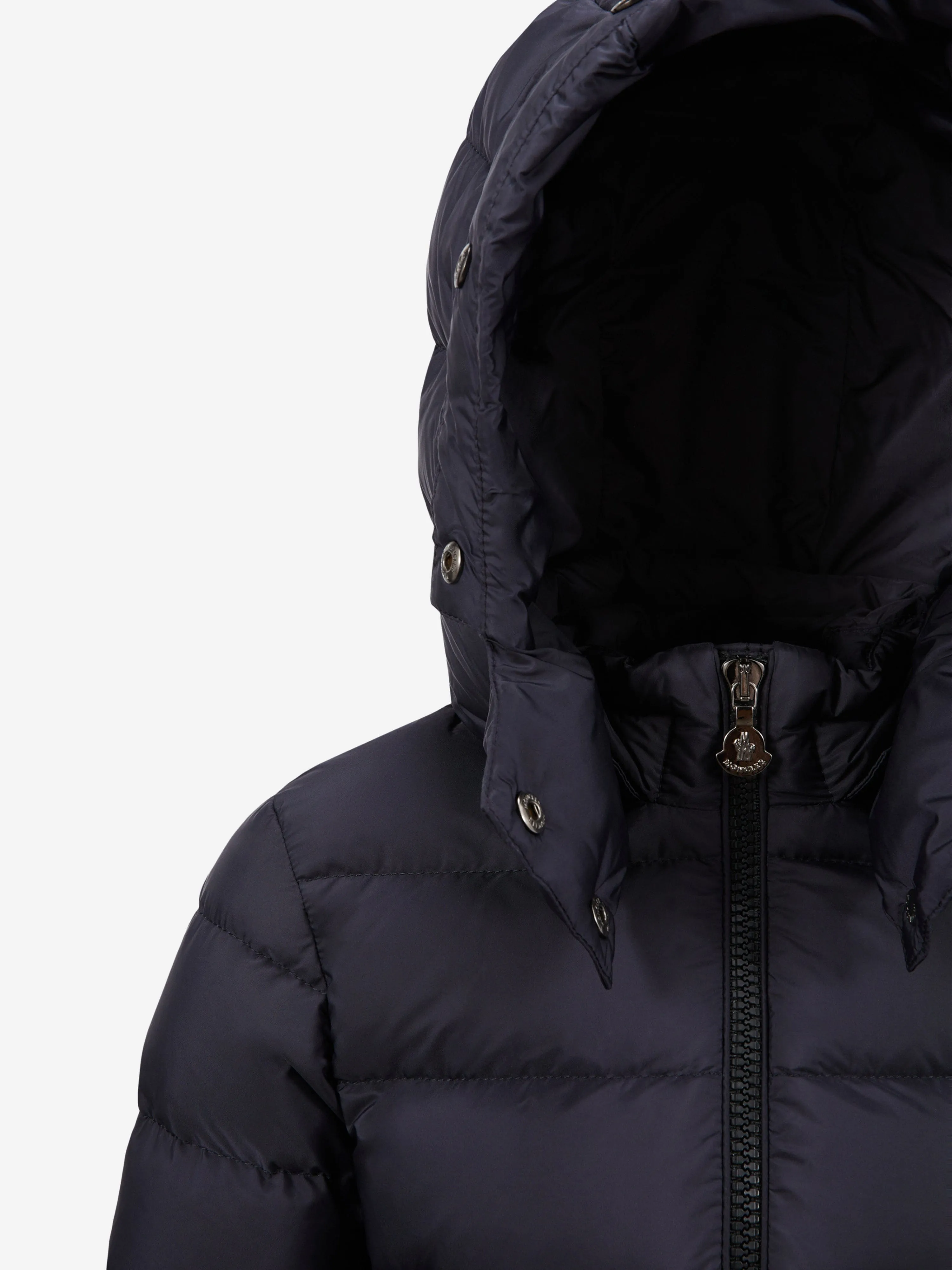 Moncler Enfant Girls Abelle Hooded Shearling Down Coat in Navy