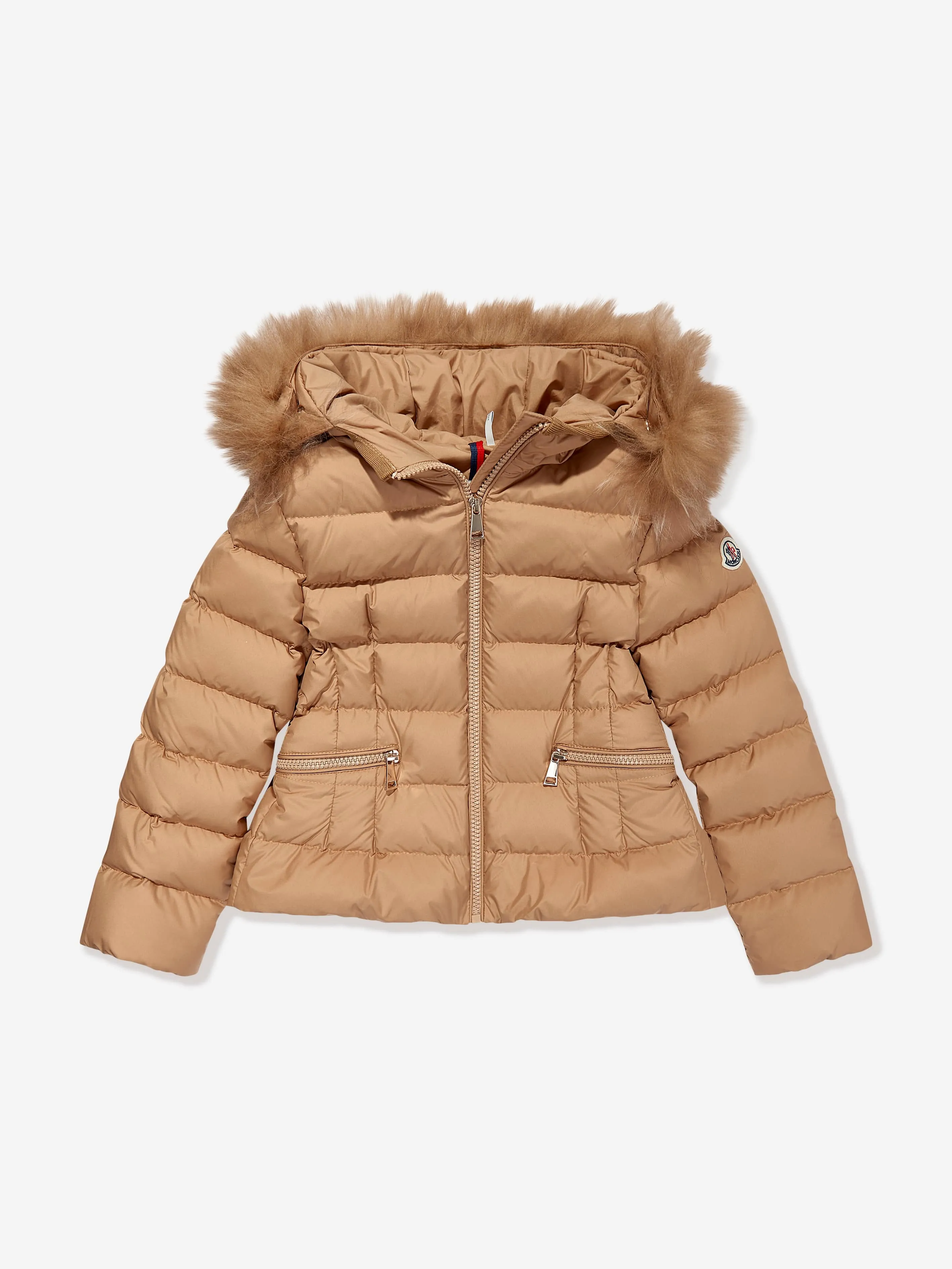Moncler Enfant Girls Boedette Hooded Shearling Down Jacket in Beige