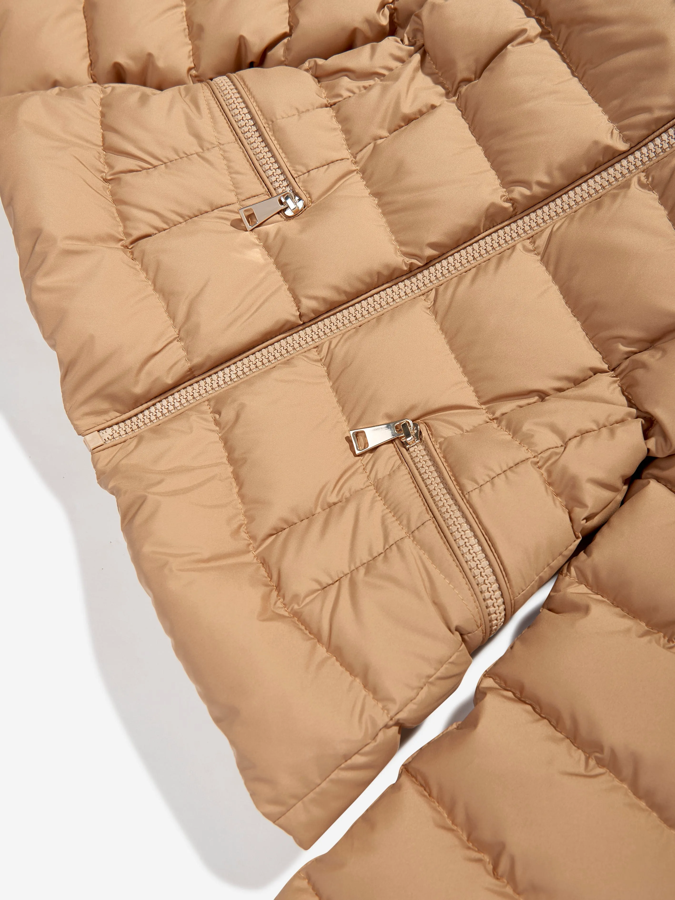 Moncler Enfant Girls Boedette Hooded Shearling Down Jacket in Beige