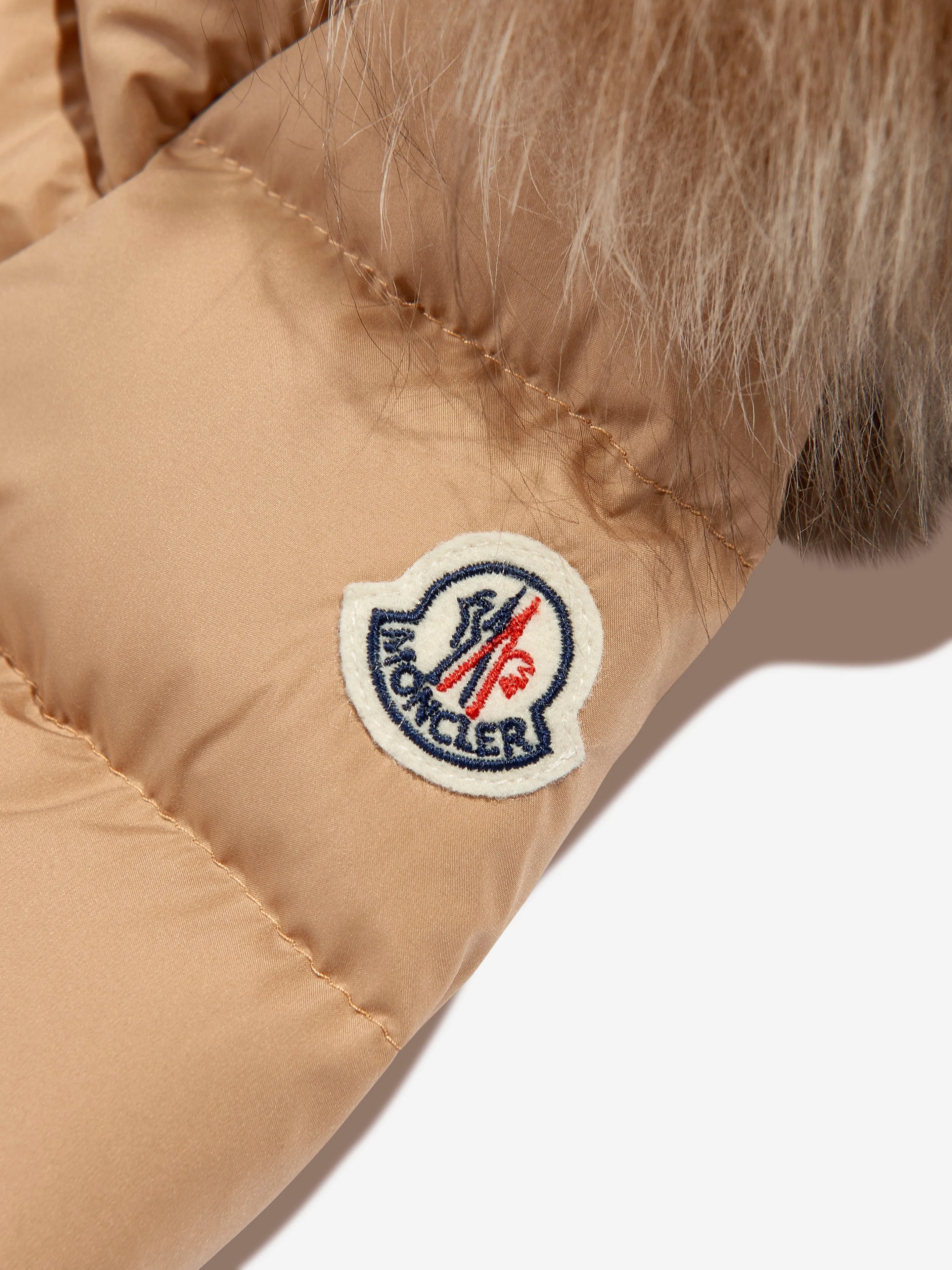 Moncler Enfant Girls Boedette Hooded Shearling Down Jacket in Beige