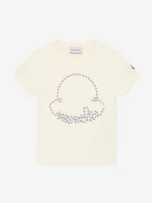 Moncler Enfant Girls Embroidered Logo T-Shirt in Ivory