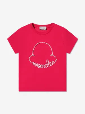 Moncler Enfant Girls Embroidered Logo T-Shirt in Red