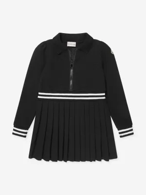 Moncler Enfant Girls Half Zip Pleated Dress in Black