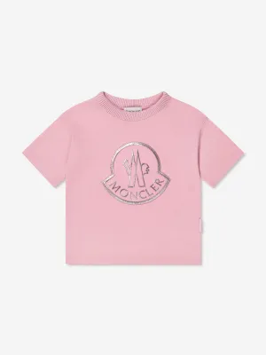 Moncler Enfant Girls Logo Print T-Shirt in Pink