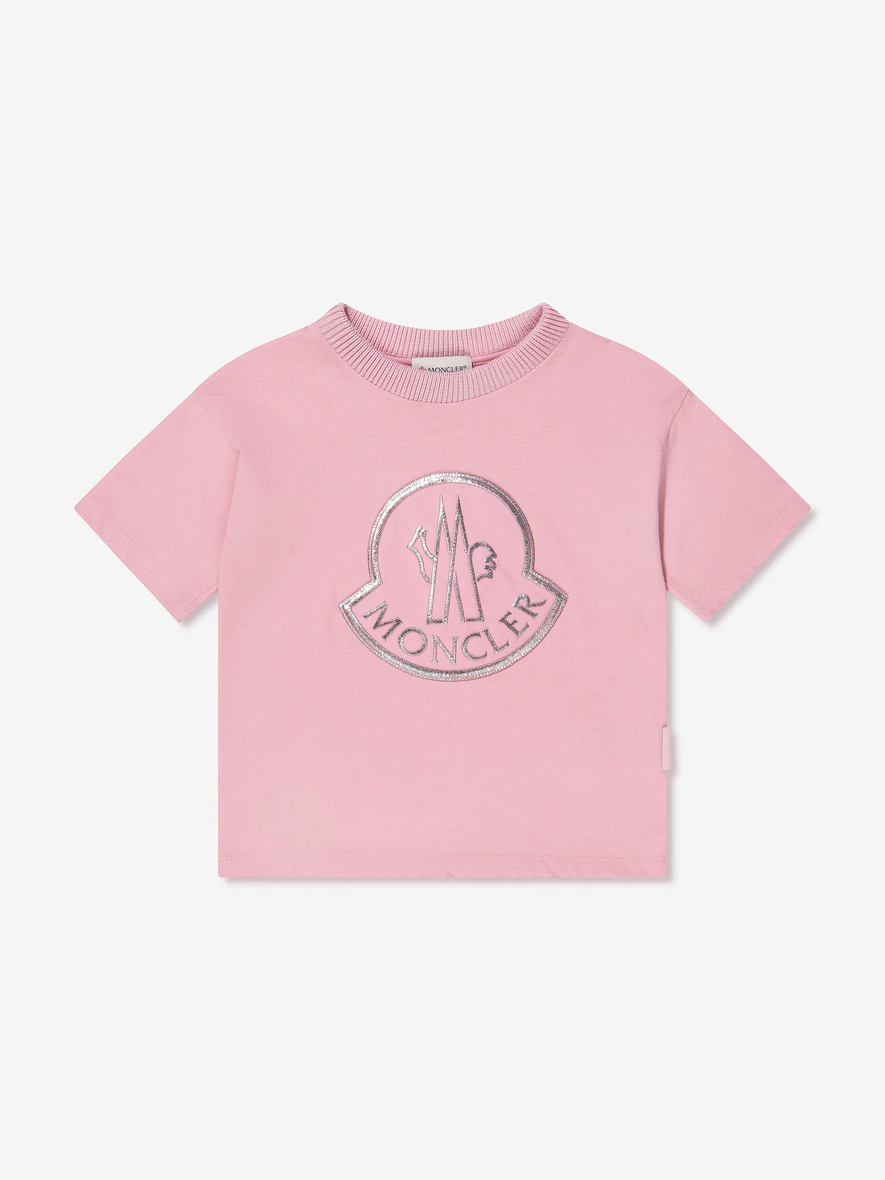 Moncler Enfant Girls Logo Print T-Shirt in Pink