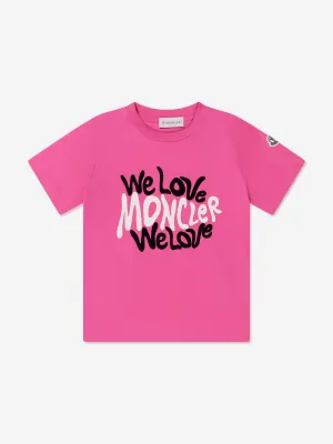 Moncler Enfant Girls Logo Print T-Shirt in Pink