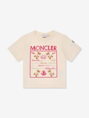Moncler Enfant Girls Palm Trees Logo T-Shirt in Ivory